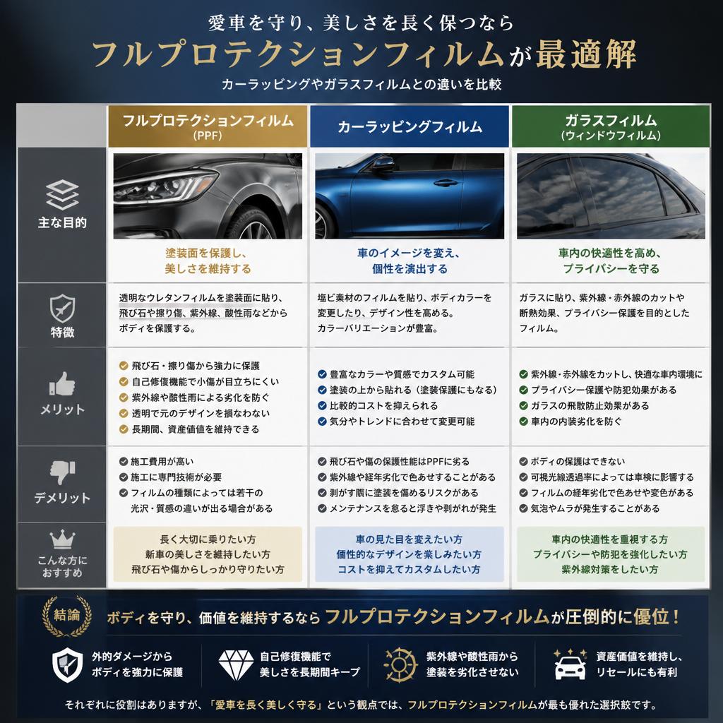 4. カーラッピングとガラスフィルムとの違い
