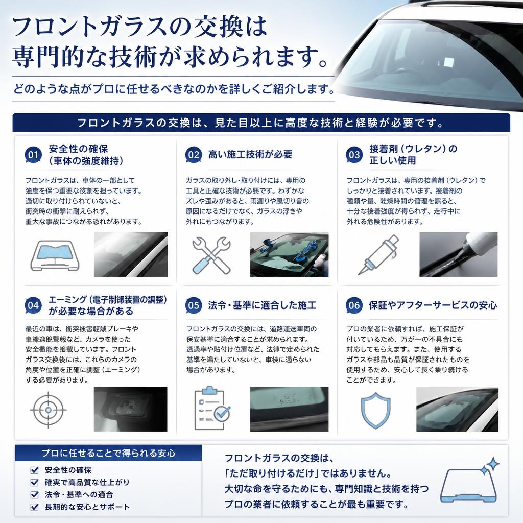 2. フロントガラス交換の専門性が重要な理由
