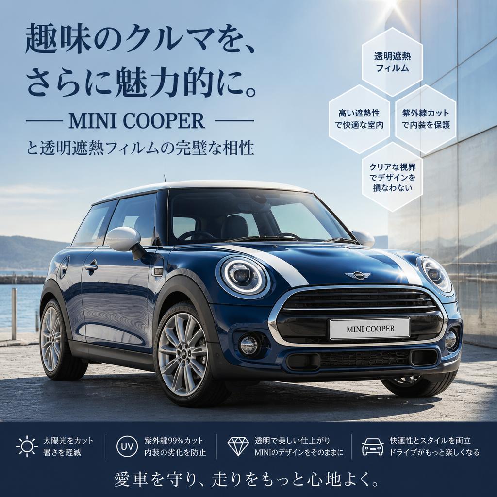 趣味のクルマをさらに魅力的に！MINI COOPERと透明遮熱フィルムの完璧な相性